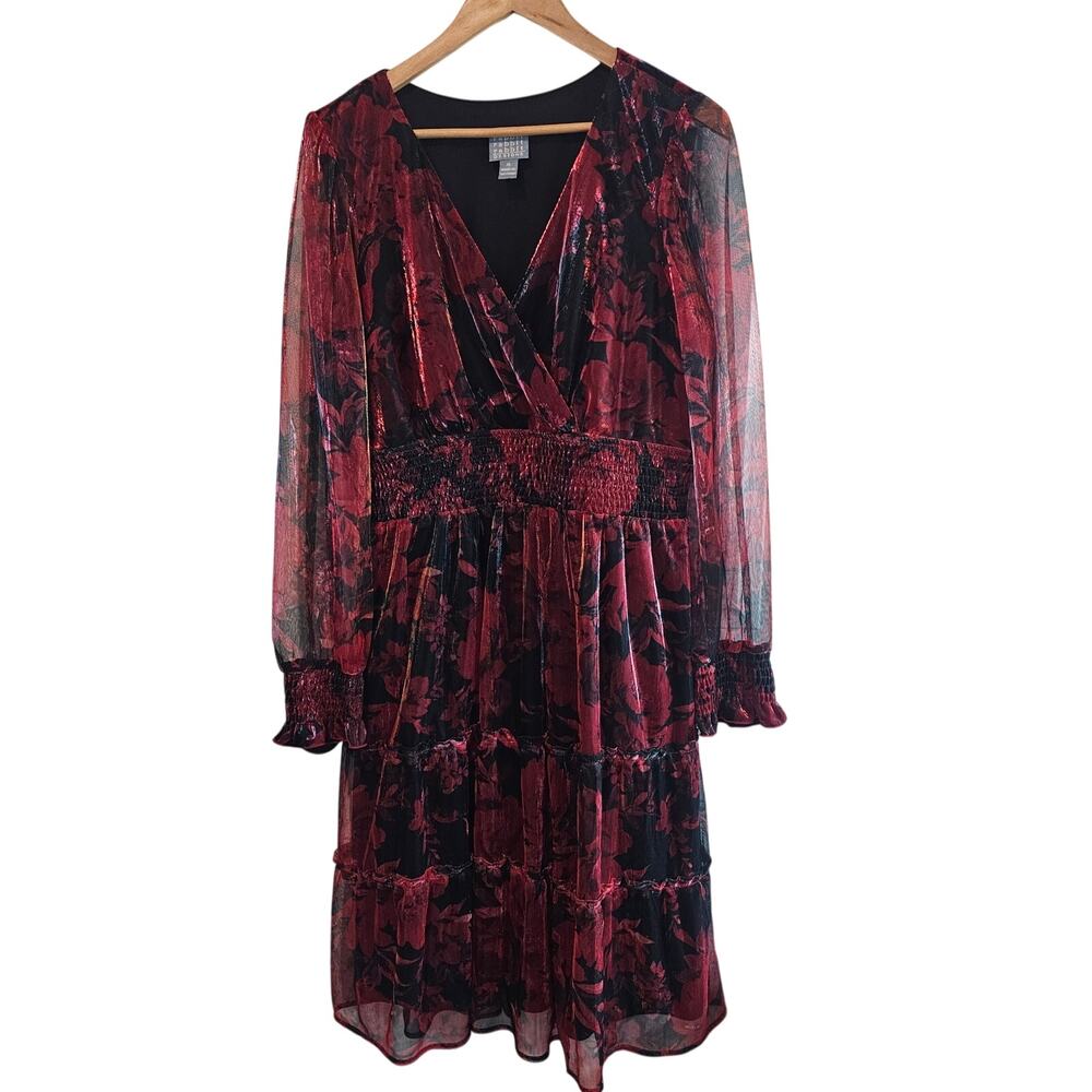 Rabbit Rabbit Rabbit Dress Womens Sz 16 Red Floral Boho Tiered Ruffle Fairy Glam